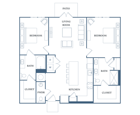 Floor plan for 2 beds, 2 baths, 1170 sqft
